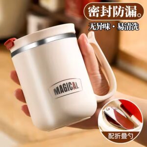 School Gift 304 Stainless Steel Mug Cup Portable Environmental Coffee Vacuum Cup Home Bottle with Spoon Lid Office Water Cup - Image 3