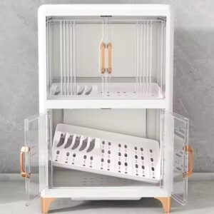 Desktop Large Capacity Bowl Storage Cabinet With Drain Rack Dish Cupboard Double Layers - Image 3