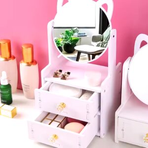 Cheap Acrylic Makeup mirror with drawer for student desktop makeup mirror Cat ear multi-grid red can rotated beauty mirror - Image 2