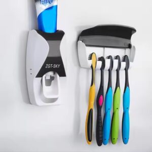 Wall Mount 5 Slot Toothbrush Hanger Dispenser Automatic Toothpaste Squeezer and Toothbrush Holder Set - Image 3