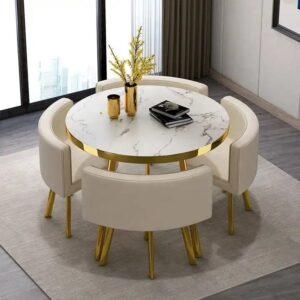 Modern Space Save Small Home Dinning Furniture Restaurant Round Marble Gold Stainless Steel Dining Table And 4 Chair Set - Image 4