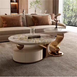 Living room furniture round centre coffee table grey silver nesting modern coffee table set coffee tables with drawer - Image 7