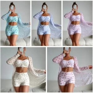 Wholesale Girls 3 Pieces Printing High Quality Bikini Swimwear Beachwear Cover Up Luxury Women's Swimwear 2024 - Image 4