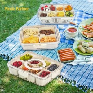 Portable 8 Compartment Divided Snack Salad Tray Clear PET Material with Lid Handles Snack Sauce Spice Boxes Sealed for Food Use - Image 7