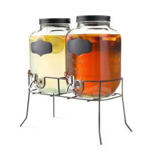 4L metal stand glass beverage dispenser with glass mason jar - Image 3