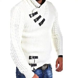 Autumn Winter 2024 Men Clothing Casual Stand Collar Pullovers Standard Wool Solid Color Thick Sweater - Image 3