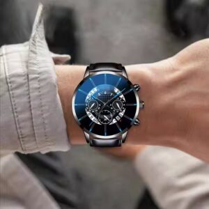 Fashion simulation three eyes men's casual business calendar belt watch men's bracelet set - Image 8