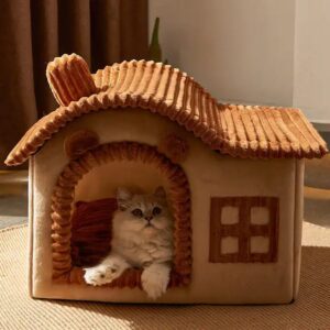 Cat bed warm four seasons universal winter cage villa house type closed cat bed winter dog bed cat supplies - Image 4