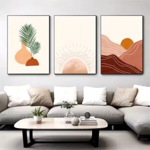 Boho wall art stretched Canvas frame 3 piece Geometric Nature Illustrations Line Modern art Print painting for Living Room decor - Image 4