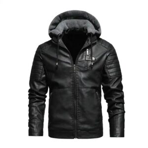 Fashionable Wholesale Brand 2024 New Products Winter Men Hooded Motorcycle PU Coat Casual Faux Leather Jackets - Image 7