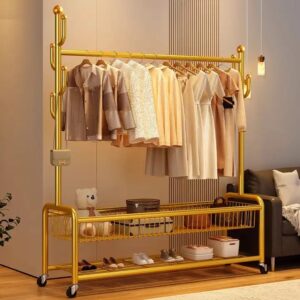 Multi-Functional Movable Bedroom Storage Coat Rack Simple Floor Hanger Double Single Metal Clothes Display Stand Shoe Bathroom - Image 3