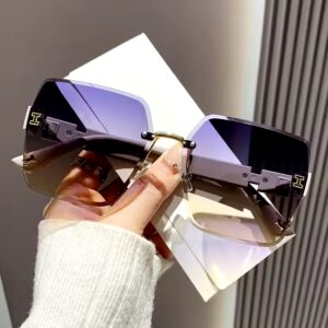 Rimless Double Color Gradient High-end Women's Driving Sunglasses, Fashionable And Trendy Sun Shades Glasses UV400 - Image 5