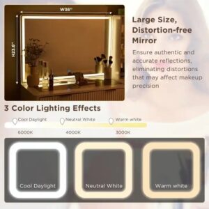 Sunrise 48" Fluted Makeup Vanity Desk with 36" Big Lighted Mirror, Glass Top,Charging Station,Vanity Con Luz Led,Makeup Vanities - Image 4