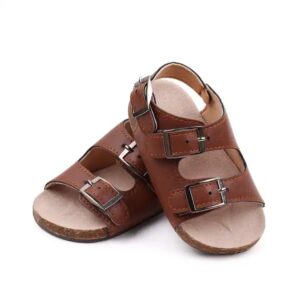 New summer baby walking shoes solid color buckle with wooden soles non-slip casual infants sandals - Image 5