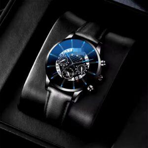 Fashion simulation three eyes men's casual business calendar belt watch men's bracelet set - Image 6