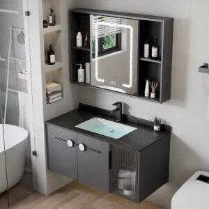 Modern Contemporary Bathroom Cabinets with Mirror and Wash Basin High Quality Storage Solution New and Popular Style - Image 1