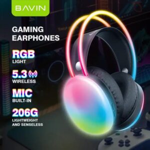 BAVIN high quality BH32 7.1 surround sound bluetooth wireless gaming earphones headsets with rgb light - Image 3