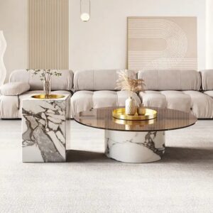 Modern Luxury Living Room Furniture Sets Metal Center Coffee Tables Glass Coffee Table - Image 4