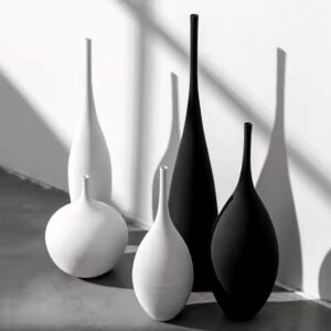 Nordic white black doughnut vase creative handmade brushed ceramic vase for home decoration living room office hotel model room - Image 6