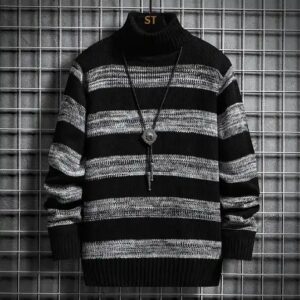 Wholesale Winter 2024 Men Clothing Elasticity Striped Long Sleeves Contrast Color Knitting Warm Casual Sweater - Image 6