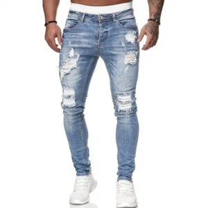Men's Vintage Distressed Straight Cut Pencil Pants Custom Logo Breathable Zipper Design Washed Print Wholesale - Image 4