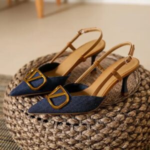 Stylish Women's Point Toe Heel Shoes Hard-Wearing and On-Trend Slip-On Denim Cloth with Heel ladies heel shoes - Image 3