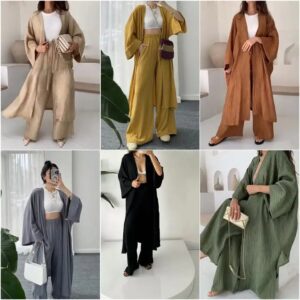 Women Pleated Texture Cardigan Top+Straight Casual Pants Two Piece Set Women Clothing - Image 4