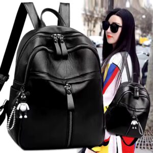 Women's Large Capacity Student Backpack Trendy Solid Color Women's PU Soft Leather Backpack - Image 3