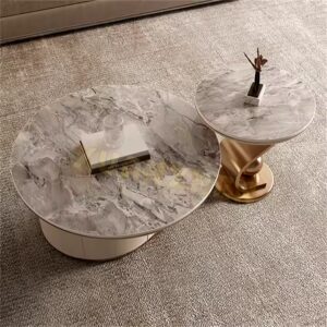 Living room furniture round centre coffee table grey silver nesting modern coffee table set coffee tables with drawer - Image 9