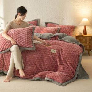 Winter Thicken Flannel Fleece Bedding Set Luxury A Side Jacquard Milk Fleece B Side Flannel Fleece 3/4pcs Warm Bed Linens - Image 3