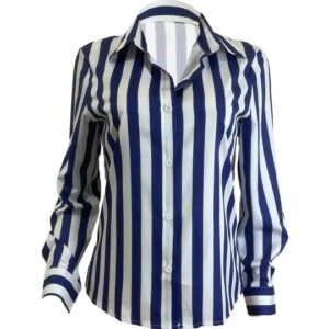 Fashion elegant spring fall blue strip blouse print loose single breasted cardigan polo collar long sleeve shirt women - Image 4