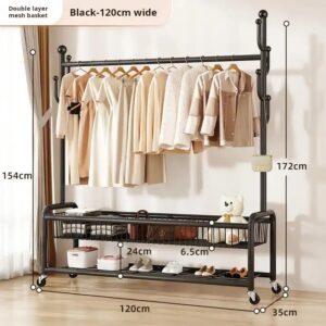 Multi-Functional Movable Bedroom Storage Coat Rack Simple Floor Hanger Double Single Metal Clothes Display Stand Shoe Bathroom - Image 8
