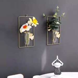 Wall Mounted Hanging Flower Vases Home Decor Hydroponic Planters Geometric Nordic Glass Containers with Gold Metal Frames - Image 3