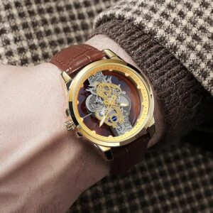 Design Genuine Leather Watch Men With Logo Wristwatch Relojes Hombre Private Label Luxury Skeleton Wrist Watches Manufacturer - Image 3