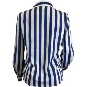 Fashion elegant spring fall blue strip blouse print loose single breasted cardigan polo collar long sleeve shirt women - Image 6