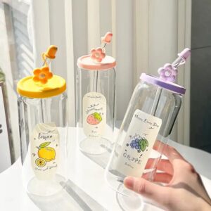 Straw glass cup with lid large capacity drinkware water portable coffee cup heat-resistant gift juice water glass cup - Image 4