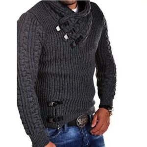 Autumn Winter 2024 Men Clothing Casual Stand Collar Pullovers Standard Wool Solid Color Thick Sweater - Image 5