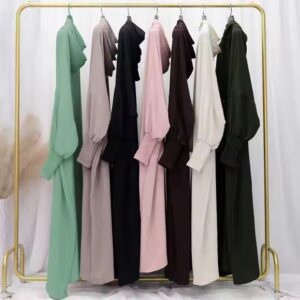 Muslim solid color good quality islamic jilbab wholesale women abaya muslim dresses with hijab and hoodie batwing sleev - Image 7