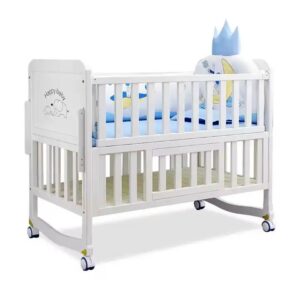 Style Multifunction Adjustable Solid Wood Baby Cot Bed Comfortable Newborn Bed with Bedding Set for Children - Image 3