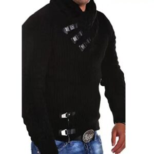 Autumn Winter 2024 Men Clothing Casual Stand Collar Pullovers Standard Wool Solid Color Thick Sweater - Image 6