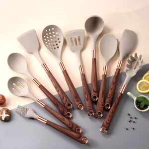 Heat Resistant BPA Free Silicone Kitchen Cooking Utensil Set Wooden Handles Kitchen Tools Spatula Set - Image 4