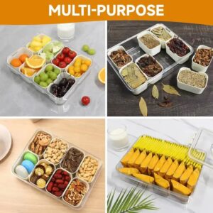 Portable 8 Compartment Divided Snack Salad Tray Clear PET Material with Lid Handles Snack Sauce Spice Boxes Sealed for Food Use - Image 4