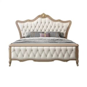 American Luxury Style Bedroom King Size Bed European Style High Quality Solid Wood Double Bed Soft Headboard Leather Bed - Image 6