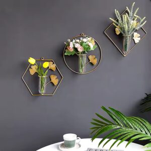 Wall Mounted Hanging Flower Vases Home Decor Hydroponic Planters Geometric Nordic Glass Containers with Gold Metal Frames - Image 5