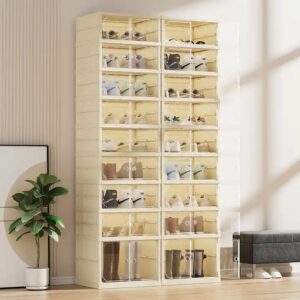 Wannuo 3-9 Layer Folding Shoe Box Modern Cream One-piece Plastic Folding Shoe Cabinet with Magnet - Image 4