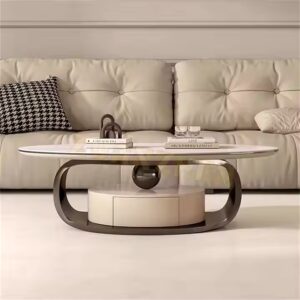 Home furniture living room table round oval modern center table luxury stainless steel smart marble coffee tables with drawer - Image 7