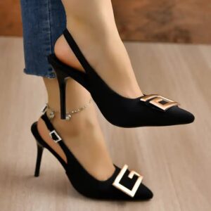 New Summer Large Size Women Thin Heels Metal Buckle Pointed Fashion Casual Stiletto Birthday Party Heels Sandals For Women - Image 5