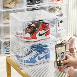 Single-Tier Grey Transparent Shoe Cabinet Plastic Living Room Shoes Organizer with Magnet Stackable Shoes Boxes - Image 4