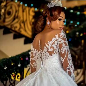 African Long Sleeve Wedding Dress Beading Lace Bridal Gown vestidos de noiva - Image 4