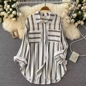 New Striped Shirt Jacket Female Korean Version Casual Loose Top - Image 7